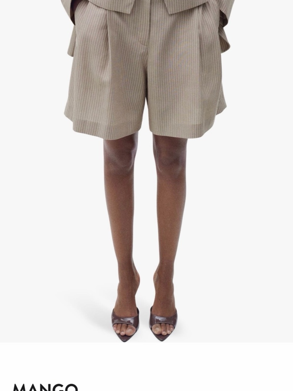 Mango Beige Pinstripe Tailored Bermuda Shorts